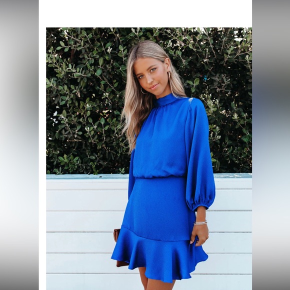 TEXTURED SATIN DRESS - ROYAL BLUE - Picture 4 of 12